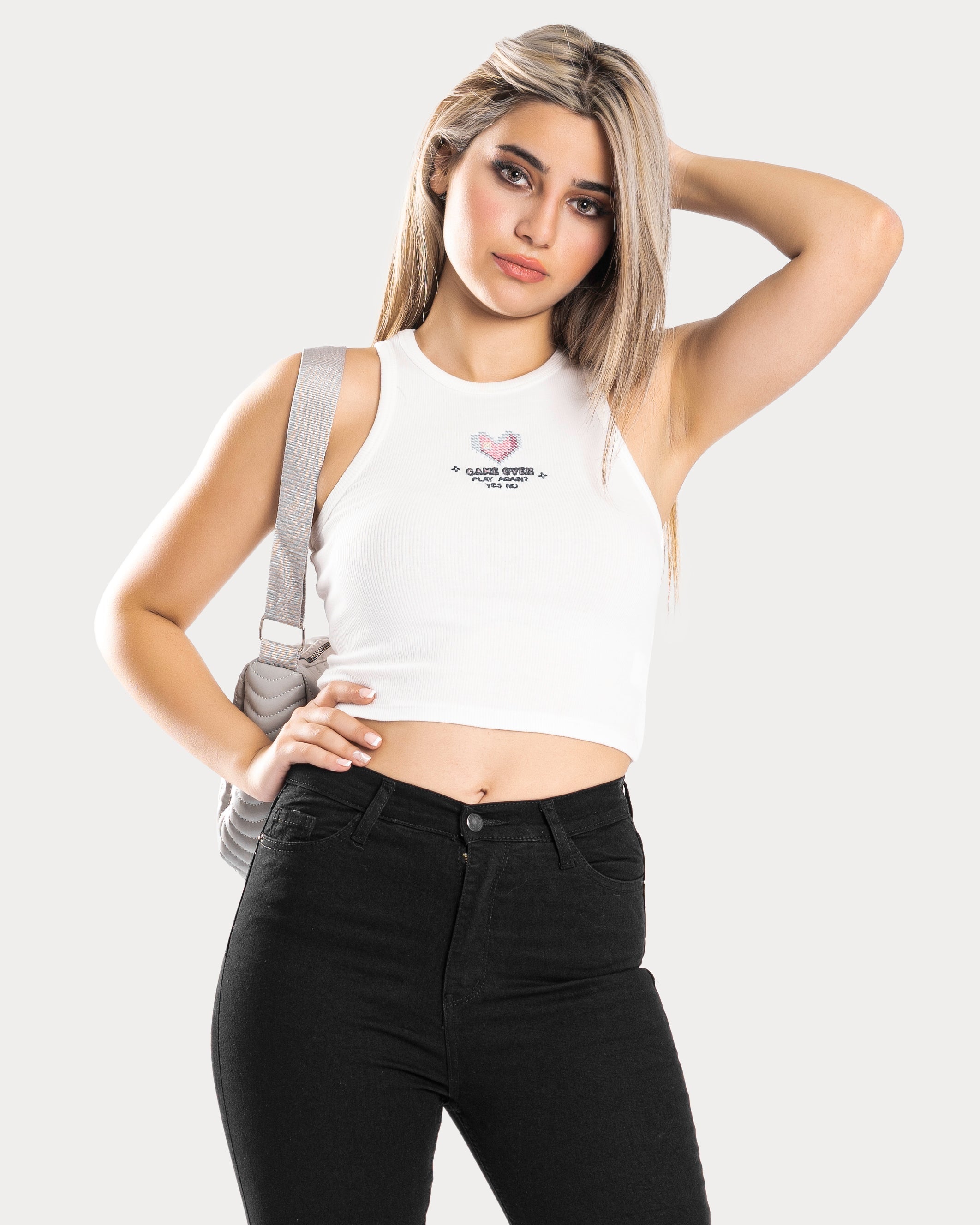 STYLE-White-Game Over Cropped Tank Top